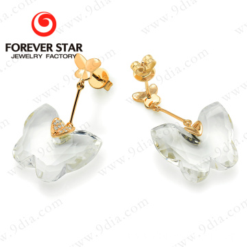 butterfly shape golden earring designs white crystal earring